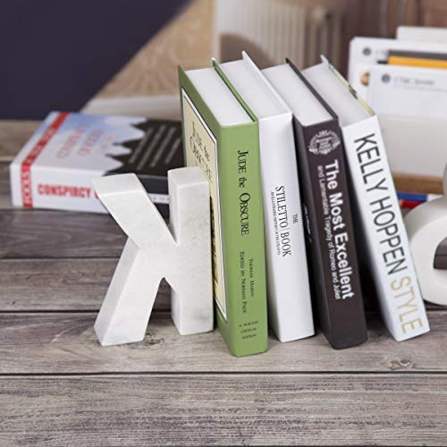 Creative Home Natural Marble Stone Letter K Bookends Paper Weight Office Shelf Organizer Table Top Decorative Piece, 4" W x 5.9" H, 1.5" D, Off-White