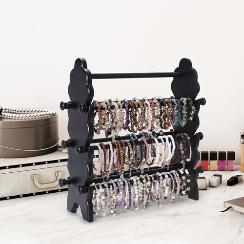 Two-Sided Wooden Jewelry Bracelet Holder Display Stand with 6 Removable Holders - 3 Tier Bar Bangle Organizer Perfect for Organizing and Showcasing Bracelets, Watches, and Accessories Black - style: 6 Tier-Black