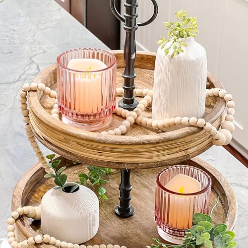 Blush Pink Vintage Ribbed Glass Tealight Votive Candle Holders by Kate Aspen (Set of 6), Pink Decor, Boho Decor, Shelf Decoration, Rose Gold Look | Perfect Hostess Gift - color: Pink