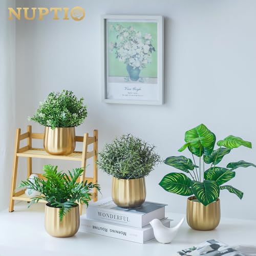 Gold Vases Compote Centerpiece Planter: 4" Ribbed Metal Vase Small Compote Bowl Planter Pot with Drainage Hole for Wedding Table Centerpiece Indoor Plants Set of 6 - color: Style 2#, size: 3.9in Tall-6pcs