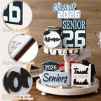 10 Pcs Graduation Tiered Tray Decor Set Senior Class of 2026 Table Decorations Senior Hat Gown Wood Sign for Tiered Tray and So the Adventure Begins Graduation Gifts for College Students - style: Graduation