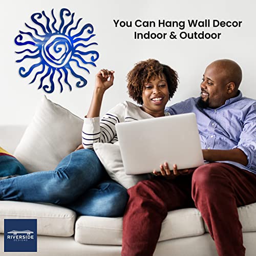 Riverside Designs Wacky Sun Metal Wall Art Indoor/Outdoor Decor - 18" Blue Rust Proof Wall Sculpture - Made in USA - Ideal for Bedroom, Garden, Home, Patio and Farmhouse - color: Blue, size: 18"L x 18"W