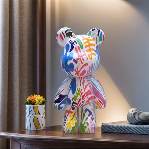 Bear Statue Resin Graffiti Animal Sculpture for Home, Office Decor, Abstract Design for Birthday, Anniversary and Gift Present (Splash Art) - color: Splash Art