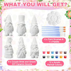 Arrowbash 6 Pcs Wedding Ceramics to Draw Ready to Paint Your Own Gnome Statues 5.12 Mr and Mrs Paintable Figurines DIY White Ceramics Plaster Crafts Kit with Brush Palette - style: Wedding