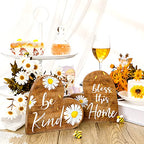 Jetec 2 Pcs Rustic Wooden Heart Table Decor, Daisy Farmhouse Home Decor, Bless This Home & Be Kind Sign for Living Room, Dining Room, Shelf & Mantel, Ideal Housewarming & Birthday Gift(Daisy Style) - style: Daisy Style