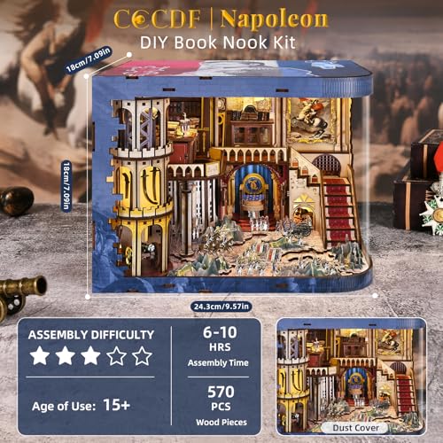 CCCDF Book Nook Kit, DIY Miniature Dollhouse Booknook Kit for Adults and Teens, 3D Wooden Puzzle Booknook Tiny House Bookshelf Decor, Gifts for Family Friens (Napoleon) - style: Napoleon