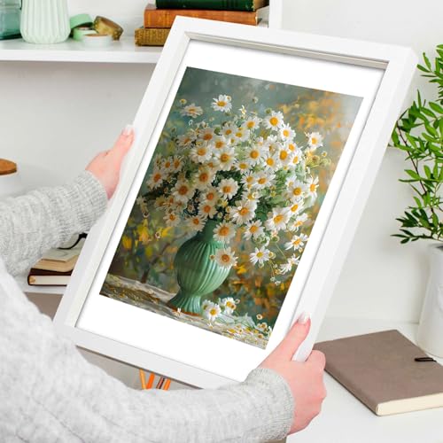 TUTUMAY21 Daisies in Green Vase 5D Diamond Painting for Adults, Flowers DIY Round Diamond Art Kit, Floral Spring Gem Art for Home Wall Decor 12x16inch
