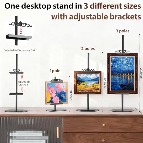 Adjustable Tabletop Picture Frame Stand with Removable Decorative Top,Metal Display Easel stand for Photos, Paintings,Signs & Canvas, Desktop Picture Holder for Frames up to 29.8" H (1 PACK)