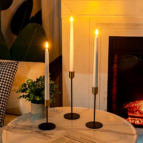 Homemory 11 inches Waxy Battery Operated Taper Candles with Remote Timer Dimmer, 6 Pcs Flameless Taper Candles with Flickering Flame, White Candlesticks Battery Powered for Ceremony Memorial Decor - style: Traditional - White 11"
