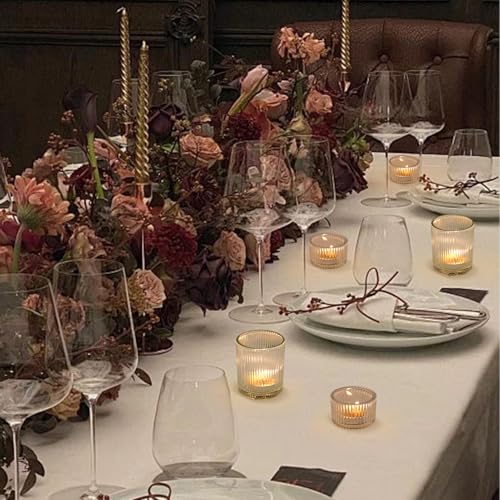 Clear Glass Votive Candle Holders Set of 20, Ribbed Tea Light Candle Holder Set for Tea Light Candles, Decorative Tealight Holder for Wedding Table Decor,Dining Room, Valentine's Day, Birthday(2 Size) - color: Clear