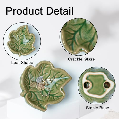 Jewelry Tray, Ceramic Leaves Jewelry Dish, Ring Holder Dish, Small Trinket Tray, Washable Key Bowl(Green) - color: Green