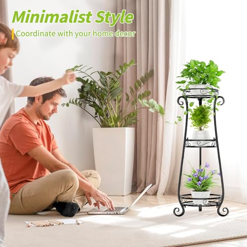 KMOTASUO 3 Tier Metal Plant Stand Indoor, 34 Inch Tall Corner Plant Stands for Indoor Plants, Flower Pot Holder Shelf Display Rack for Balcony Garden Patio Living Room(Black) - color: Black, size: 3 Tier