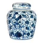 Creative Co-Op Blue & White Ceramic Ginger Jar with Lid - color: Blue & White, size: 6.5" High