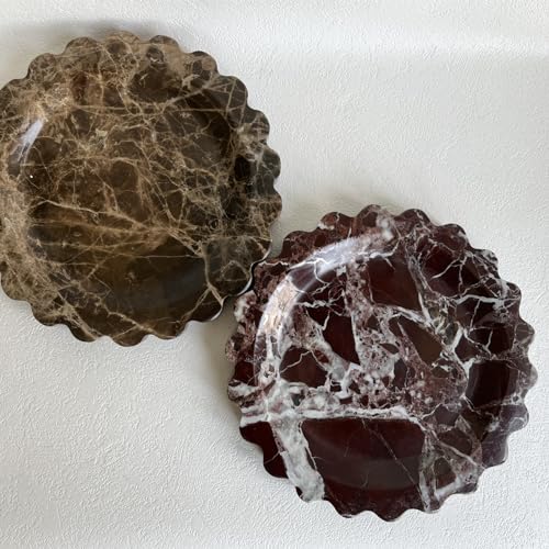 Marble Scalloped Tray Round Wave Tray Small Serving Platter for Counter, Bathroom, Kitchen, Nightstand, Jewelry Ring Dish Holder (Rosa Levanto) - color: Rosa Levanto