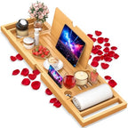 Premium Bamboo Bathtub Caddy Tray with Extending Sides, Adjustable Wood Bath Tray for Luxury Bath, Fits Most Tubs, Accessories Gift Idea - color: Beige 2