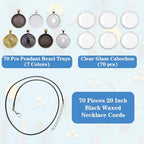 210Pcs Pendant Trays Kit, Bezel Pendant Trays Charms Bulk with Glass Cabochon and Necklace Cords Set for Homemade Necklaces, Jewelry Making, DIY Crafts, Resin Art and Paint Pour Skins - size: 210 PCS