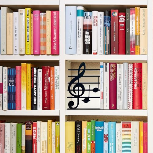 Ecqizer Music Themed Book Ends,Musical Note Bookend,Metal Bookend,Bookends Decorative,Home Decorative Bookends,Bookshelf Holder,Gifts for Music Lovers,Music Teacher and Women, Black