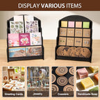 PUERSI Greeting Card Display Stand, Wooden 4-Tier Postcard Display Stand Holder for Sticker, Vendors, Retail Stores, Black - color: Black