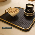 Preston Lane Mayfair Decorative Tray – Vegan Leather with Woven Texture, Brushed Brass Handles – Serving, Dresser & Coffee Table Tray, Ink - color: Ink