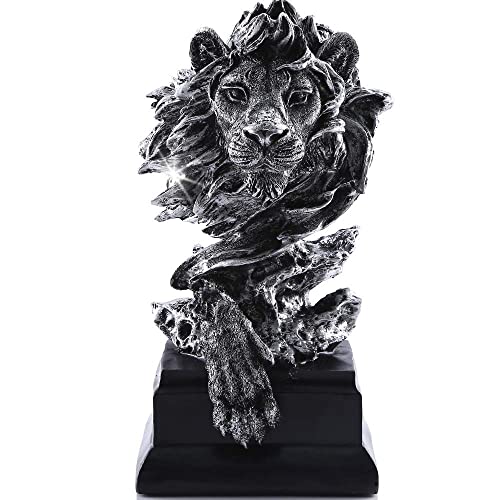 H&W Sandstone Lion Figurines - The King of Beasts - Statue Decoration for Home/Study/Living Room, Great Collectible Figurines, Best Gift for The Man, Silver Color (HH17-D3) - color: Silver
