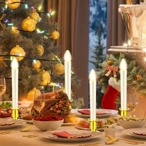 Waziaqoc 24Pcs Gold Taper Candle Holders, Plastic Candlestick Holders Only for Flameless LED Candle Decorative Pillar Candle Holder for Christmas Wedding Anniversary Dinner Party - color: Gold
