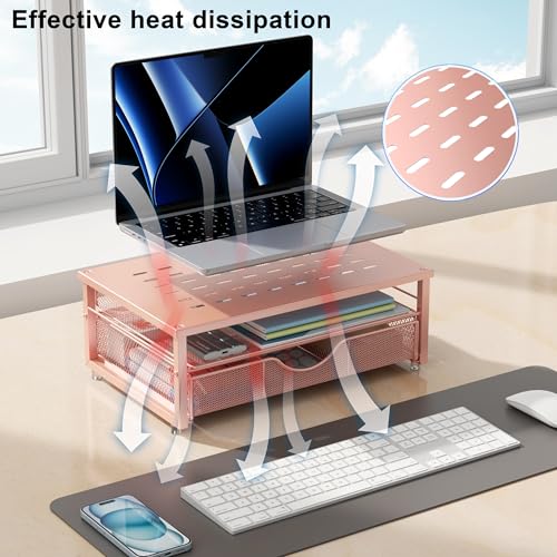 gianotter Computer Monitor Stand Riser, office organizer with Drawer, Office Organizers Storage for Classroom Office Supplies (Rose) - color: Rose