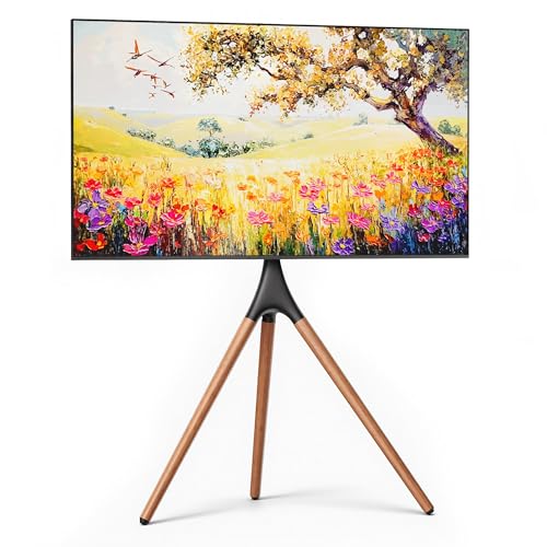 Artistic Easel TV Stand for 43-65 Inch TVs, 180° Swivel Tripod TV Stand up to 88 lbs, Floor TV Mount with Cable Management for Bedroom, Living Room and Corner, Max VESA 600x400mm, Black Walnut
