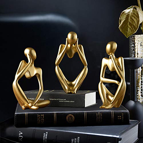 Asng Resin Thinker Style Abstract Sculpture Statue Collectible Figurines Home Office Bookshelf Desktop Decor (Gold, Right,Large) - color: Gold-right, size: Large
