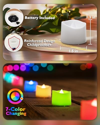 Homemory Multi Color Changing Tea Lights Battery Operated, 7-Color Changing LED Plastic Holiday Candles for Halloween, Pumpkin, Ofrenda, Christmas, Party, Dia1.5'' x H1.3'', 24-Pack [White Base] - color: 7 Color Changing Glow – White Body, size: Pack of 2