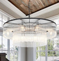 Contemporary Black Chandeliers, 2-Tier Dining Room Glass Chandelier Lighting 10 Lights Round Chandelier for Living Room Foyer Entryway Ceiling Hanging Pendant Light Fixture 32" - size: Medium Black (32" x 70")