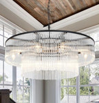 Contemporary Black Chandeliers, 2-Tier Dining Room Glass Chandelier Lighting 10 Lights Round Chandelier for Living Room Foyer Entryway Ceiling Hanging Pendant Light Fixture 32" - size: Medium Black (32" x 70")