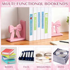 Threehoney 2 Pieces Pink Bow Bookends Cute Book Ends for Shelves Decorative Book Stand Bow Sculpture Statues Tabletop Shelf Ornament Room Decor for Home Office School Dorm Girl Desk