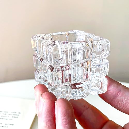 Crystal Ice Tea Light Candle Holders, Set of 2, Glass Candlestick Holders Tray for Bathtub, Bathroom, Livingroom