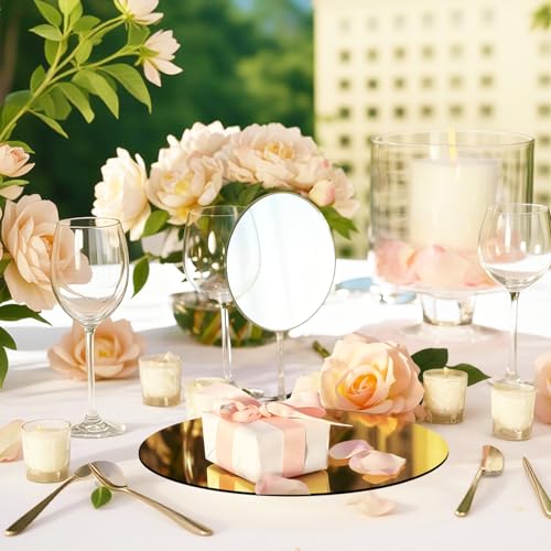 24PCS Gold Round Mirror Plates for Centerpieces, 6" Flat Gold Circle Mirror Trays for Table Decor, Acrylic Mirror Candle Plates for Table Centerpieces, Wedding Party Event Decorations, Home Decor - size: 6 Inch