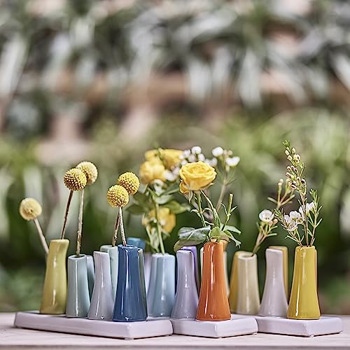 Chive - Pooley 2, Ceramic Flower Vase, 8-Tube Shape (Papaya, Yellow and Pink) - color: Papaya, Yellow and Pink