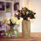 DOITOOL Boho Glass Vase with Rattan Cover, Rustic Farmhouse Vase Round Decorative Flower Container Flower Bud Container for Floral Arrangements Table Centerpiece, 4.3 x 4.3 x 9.8 inch