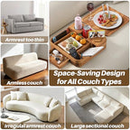 Couch Cup Holder, Couch Tray Cup Holder Sofa Tray, Acacia Wood Large Capacity 2-Tier Wooden Trays with Drawer for Sofa, Bed, Picnic, Drinks, Snacks, Remote, Cell Phone 12.5 * 12.5 in - color: Acacia Wood