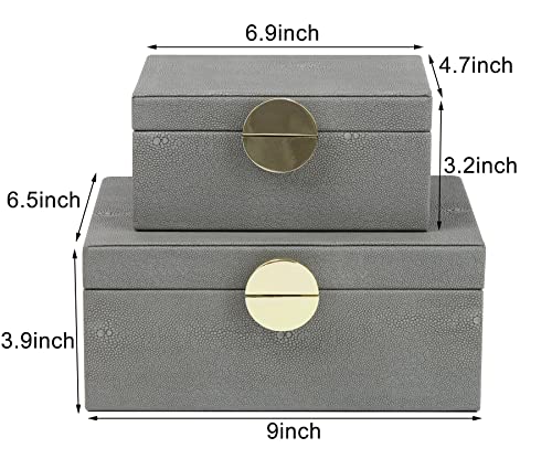 HofferRuffer Faux Leather Jewelry Boxes, Decorative Boxes Storage Accessory Organizer with Gold Hardware Decor, Classic Vegan Leather Set of 2 Pieces (Dark Grey) - color: Dark Grey