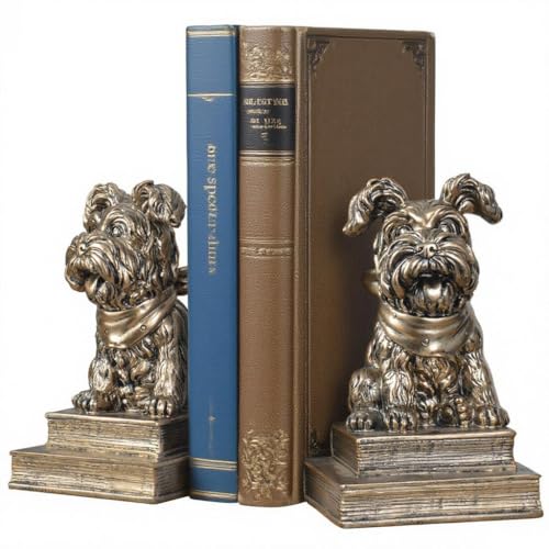 Vintage Antique Gold Dog Bookends,Decorative Book Ends for Shelves,Creative Resin Schnauzer Statues Book Holders for Desk Home Office Bookshelf Decoration,Gifts for Dog Enthusiasts - color: Gold