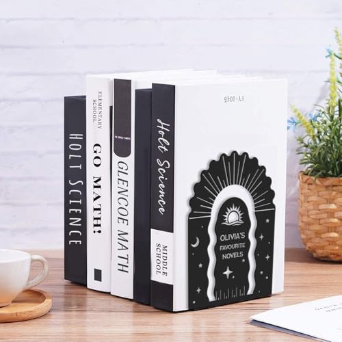 Personalized Name Metal Book Ends 2 Pcs, Unique Bookends for Shelves Room Decorative, Heavy Duty Metal Bookends, Non-Slip Book Stopper, Book Shelf Holder for Home Office School, Book Lovers Gift - color: Color05 Starry Sky