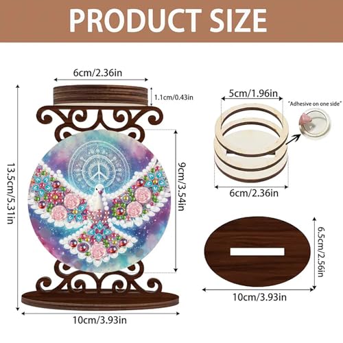 ARTopet DIY Diamond Art Painting Candlestick Holders Wooden Desk Candle Holder Ornament Double Sided Diamond Tabletop Ornaments for Home Decor-Dove of Peace - color: Dove of Peace