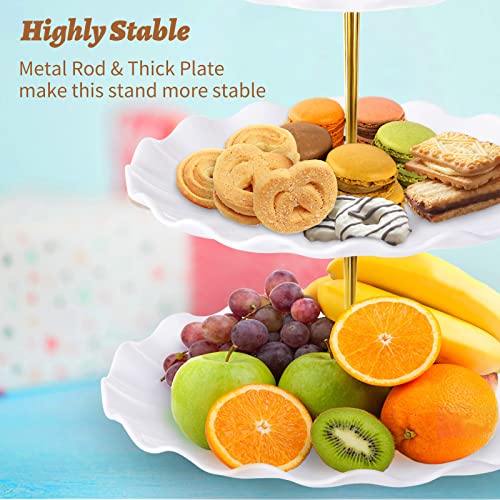 BACUTHY 3 Tier Cupcake Stand Holder, Plastic Cup Cake Stand Towel with Tiered Serving Tray for Cupcakes, Donuts, Fruits and More, White (White) - color: White