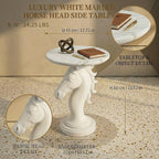 Modern Horse Statue Side Table - Round Faux Marble Top Accent Pedestal with Sculpture Base for Entryway & Living Room, White - color: White Horse