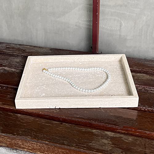 Natural Marble Vanity Tray, Cosmetics Towels Tray, Decorative Tray, Catchall Tray for Dresser Bathroom Kitchen (Beige Travertine, 11.8L x 7.87W x 1.18H) - color: Beige Travertine