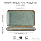 10 Inch Green Ceramic Rectangular Serving Platter, Reactive Glaze Serving Tray for Dinner, Appetizer, Sushi, Vanity Organizer, Perfume Tray, Microwave & Dishwasher Safe