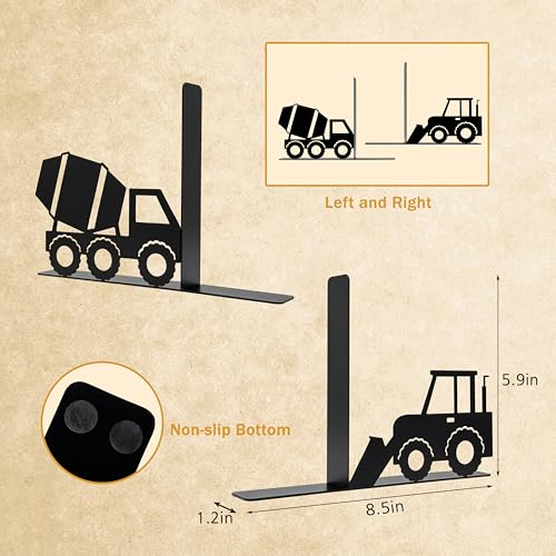 Construction Truck Decorative Bookends for Boys Room - Durable and Cute Design, Perfect for Nursery and Kids' Book Ends（Black Bulldozer） - color: Black Bulldozer