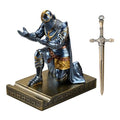 King's Guard Leader Cloak Warrior Knight Pen Holder Mobile Phone Stand, Ornament Knight Statue, Pen Stand Paperweight for Office and Home (Blue) - color: Blue