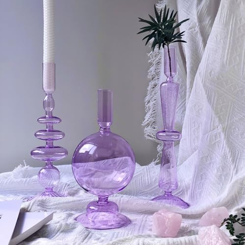 Candle Stick Candle Holder, Glass Candle Holders for Table Centerpiece, Modern Style Purple Candle Holder Mixed 4pcs - color: Purple