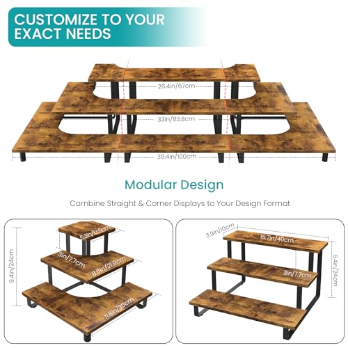 ELITEROO 3-Step Tiered Corner Display Shelves, Portable Wooden Retail Cupcake Food Stand Display Table, Collectibles Riser Tower Stand, Vendors Display Shelf Rack, Farmers Market Counter Top Risers