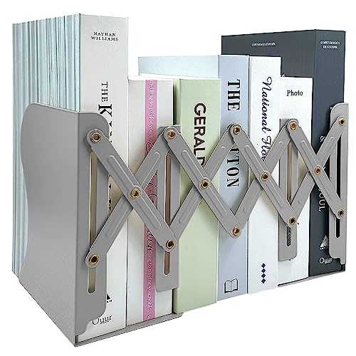Adjustable Bookends, 19 inches 2 Dividers Heavy Duty Metal Book Holders, Book Storage Rack, Desk Organizer Magazine File Holder for Office, School, Bookstore and Home, Grey - color: Grey-1